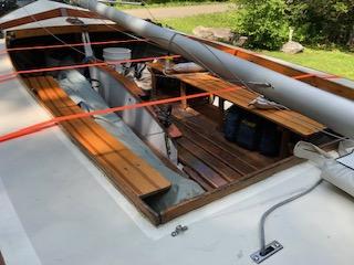 Classic 1948 19-foot Hurricane designed by Philip Rhodes, up close inside