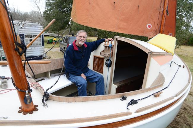 Orbus, a Steve Redmond Elver, view of boat looking toward bow