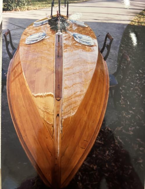 GERBER ALL-VARNISHED WOODEN SNIPE SAILBOAT 17' 300 lbs, bottom of boat