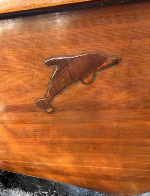 Handcrafted Cedar Strip Canoe- 18 ft, side woodwork art