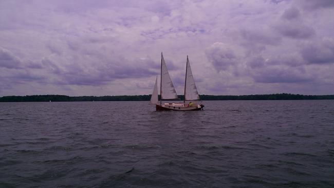 Custom cat ketch, undersail port side view