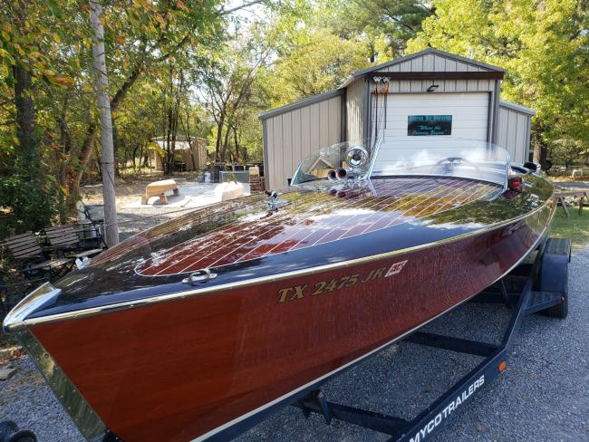 Hugh Saint Shearliner, on trailer looking at port side bow