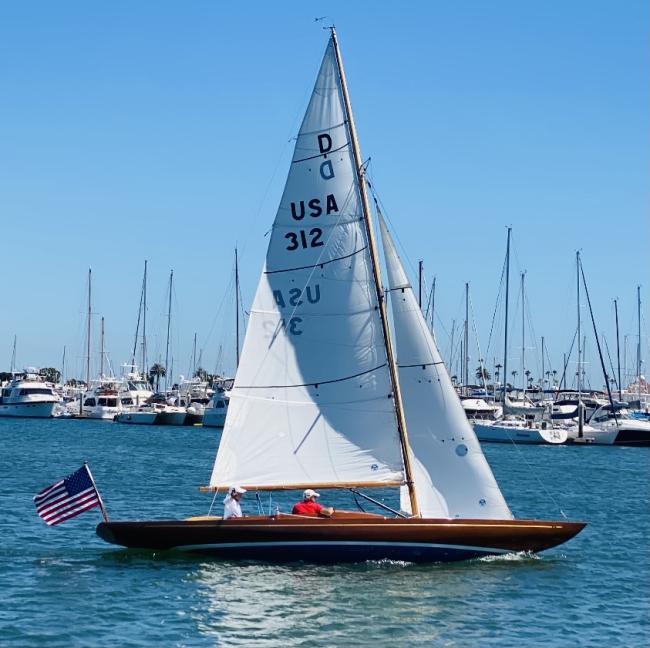International Class Dragon Sailing Yacht, in water undersail