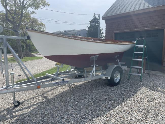 Buzzards Bay 14, on trailer port side bow view