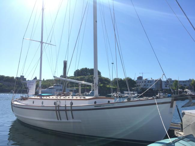 1941 47' Ed Monk Sr Custom Designed Ketch, in water, starboard side view