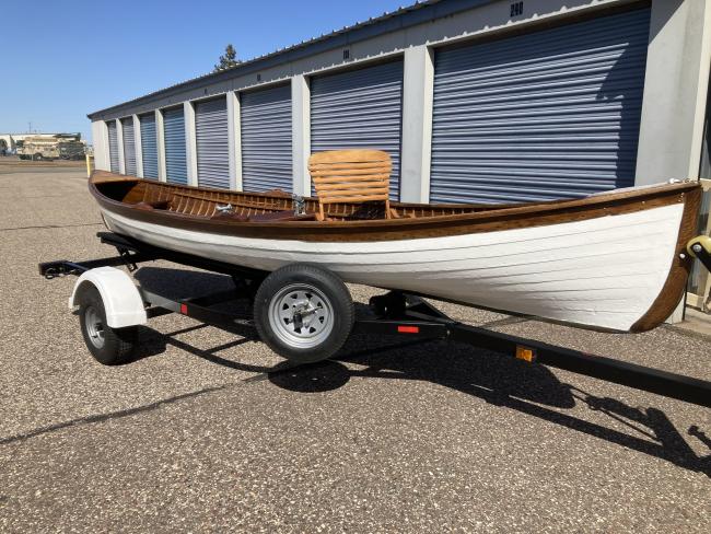 CW Barrett Bros Rangeley   on trailer starboard side view