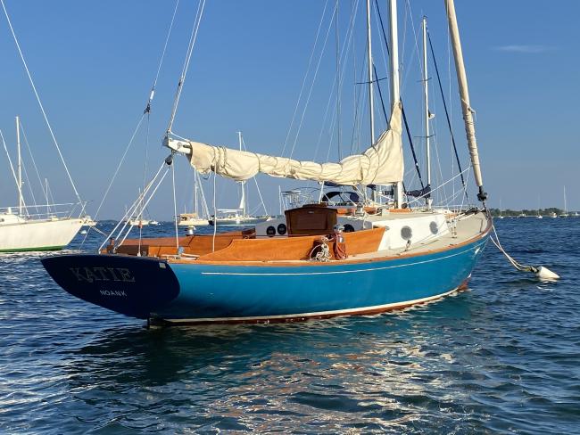 BRIDGES POINT 24, Sail #37, moored in water starboard side stern view