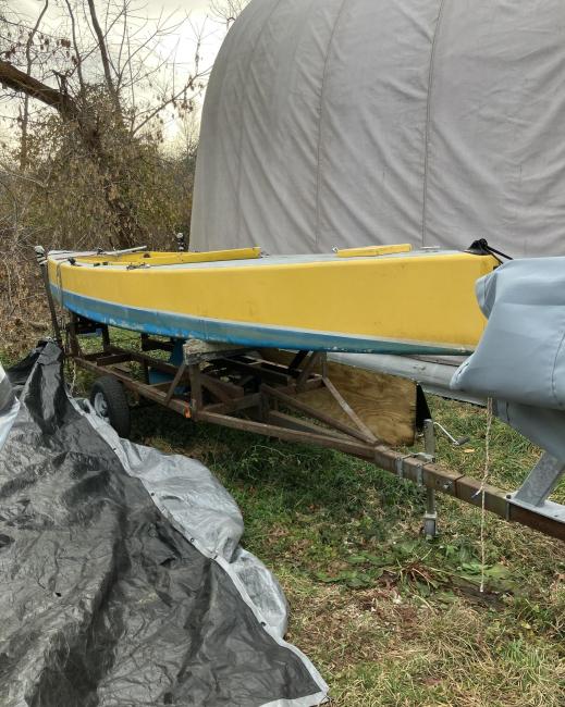 International 110 project boats, on trailer starboard side bow view
