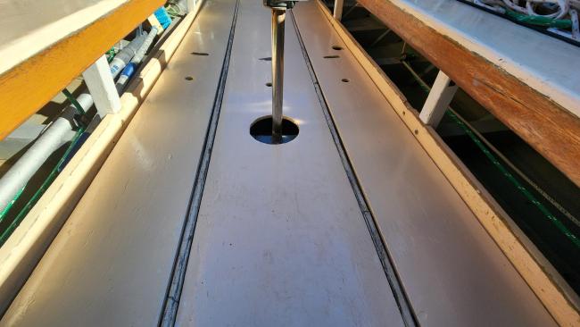 International 210 Hull No. 228 Restoration Complete, up close view deck