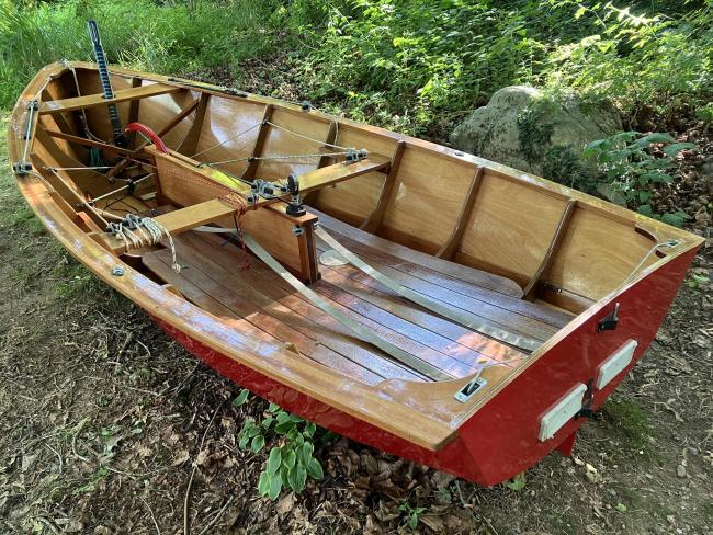 2008 Bristol Seacraft Penguin, in yard, looking at boat from above, stern port side