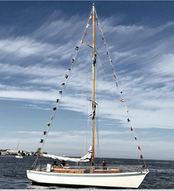 Laurent Giles Wanderer III, in water starboard side