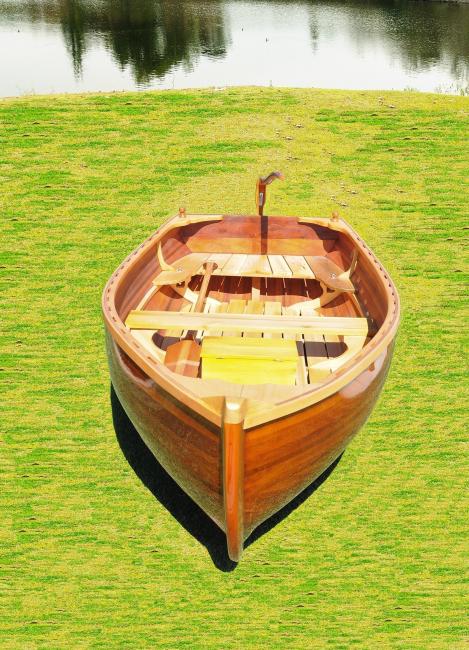 Little Bear Wooden Dinghy 10', on grass view of bow and inside