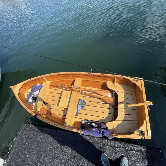 Little Bear Wooden Dinghy 10', docked port side view from above