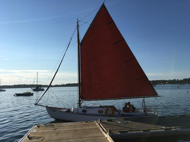 Modified Wianno Senior Sailboat, Hull #1, docked port side view
