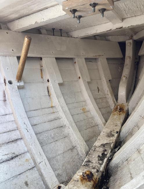 Modified Wianno Senior Sailboat, Hull #1, view of ribs