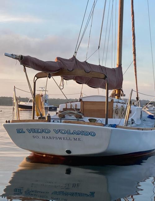Modified Wianno Senior Sailboat, Hull #1, in water stern view