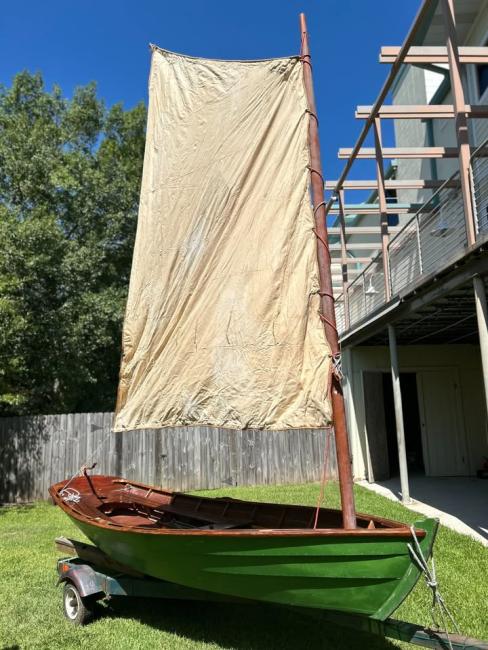Pete Culler 14' "Good Little Skiff", on trailer starboard side view