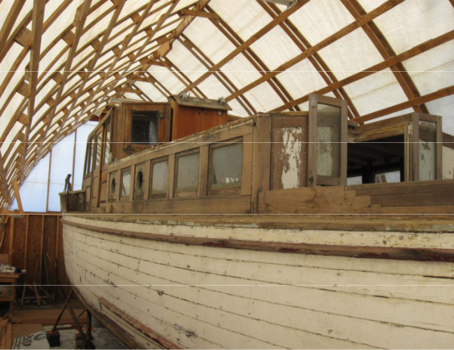 STEPHENS 43' Bridge Deck Cruiser 1930 Project Boat , port side view from stern