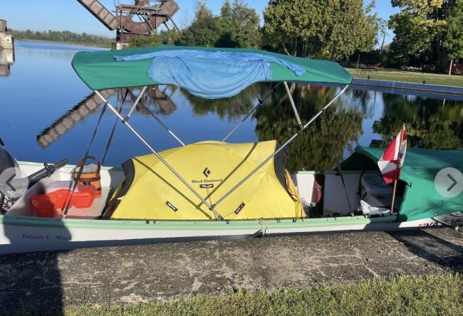 19' Hylan Big Ben Garvey (2012), moored up view, camped up, awning up