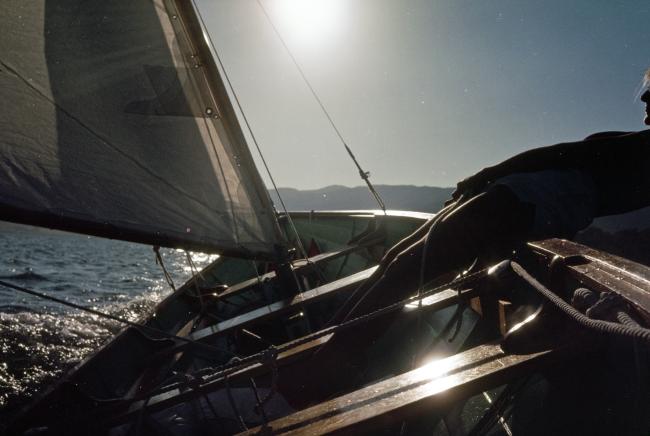 21-Foot Beachcomber Alpha Sailing Dory for sale, undersail looking toward bow