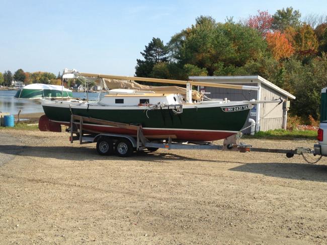 Silk Purse - An Historically-Inspired Trailerable Gaff Pocket Cruiser  Silk Purse - An Historically-Inspired Trailerable Gaff Pocket Cruiser, on trailer starboard side view