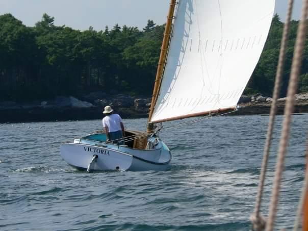 "VICTORIA" 1963 Cheoy Lee, Ronald Carter, Traditional Cat, undersail, view looking at stern