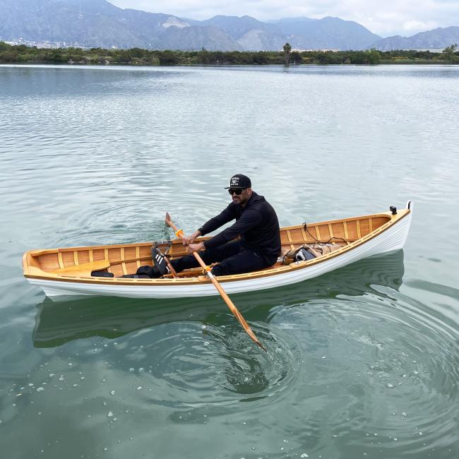 12 Ft Wooden Whitehall Rowboat with Gelcoat reinforcement, starboard side rowing