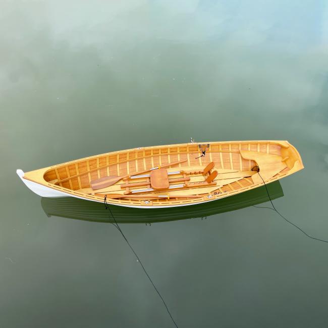 12 Ft Wooden Whitehall Rowboat with Gelcoat reinforcement, view from above in water