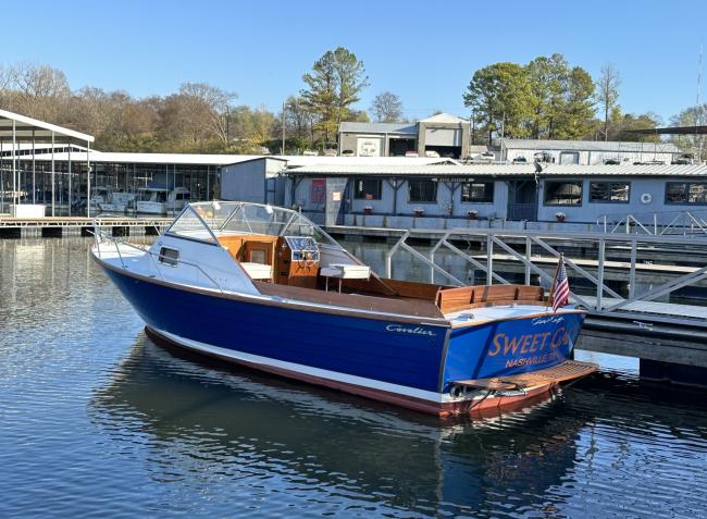 1968/2018 CHRIS-CRAFT CAVALIER CUTLASS 27, docked in water port side view
