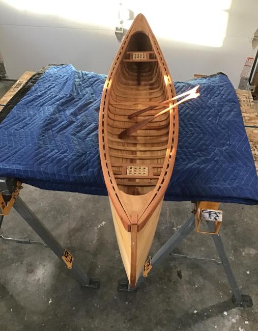 1/4 wooden plank canoe, view above