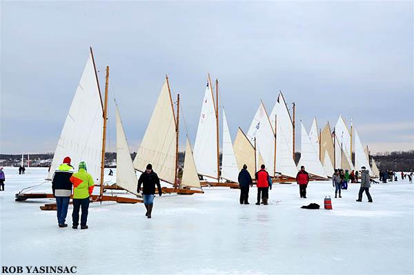Ice yachts lined up at Astor Point, Barrytown, NY, 2014. Photo by Rob Yasinsac.