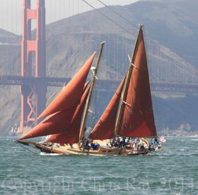 Photograph by Chris Ray of Jessica Cup racing on San Francisco Bay.