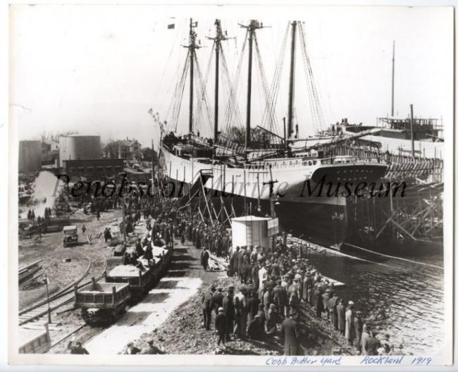 FREEMAN about to be launched, Cobb Butler yard, 1919, Rockland, Maine.