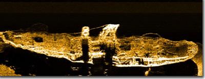 Side scan sonar image of PORTLAND. Courtesy Klein Sonar Associates.
