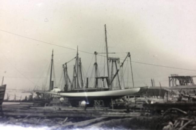 PRONTO II on the ways, Stone Boat Yard, Oakland, CA 1914.