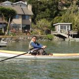 Kwei rowing his Annapolis Wherry on Richardson Bay