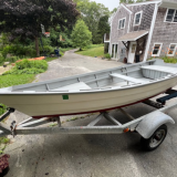 12 10 classic Lapstrake Skiff for sale, on trailer port side bow view