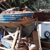 FREE!  Folkboat, built by Abbott Boats, on stands stern port side view
