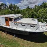 40' Lobster  Boat Custom Trawler, on stands starboard side view