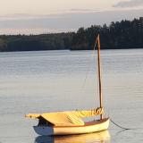 1979 Beetle Cat #1844, in water stern startboard side view