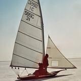 Great South Bay Ice Scooter, sails up starboard side view