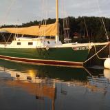 Silk Purse, on mooring starboard side bow view