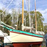 1948 John Hanna 30' Tahiti Ketch, on stands bow port side view
