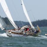 Ted Hood 1962 LIttle Harbor 40 , undersail, looking towards stern, port side view