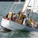 LEGACY 1956 K. Aage Nielson  50’ Yawl, undersail stern view