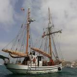 60' 1939 Custom Danish Hajkutter Gaff Ketch For Sale , in water port side view
