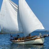 26 foot Stadel cutter for sale, undersail bow starboard side view