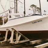 Core Sound Sink Netter style round stern, on stands starboard side bow view