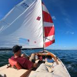 International 210 Hull No. 228 Restoration Complete, undersail looking toward bow