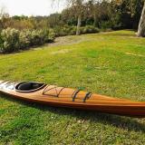 Wooden Kayak Miramichi 17'  - 1 person, starboard side view on grass